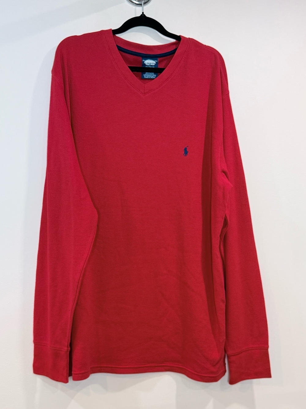 🔥Polo Ralph Lauren Men’s Red V-Neck Long Sleeve Pullover with Navy Pony Size 2X
